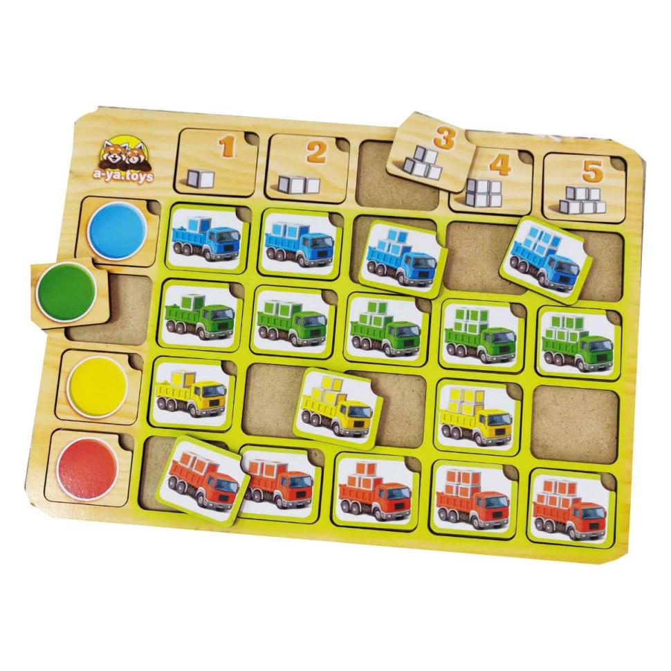 Пазлы деревянные Ubumblebees Сортер Грузовики цвет и счет 24х33 см (IP-177-P-67)