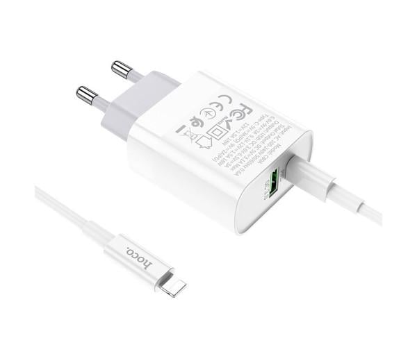 Устройство зарядное сетевое Hoco C80A Usb 3,1A PD QC3,0 Type-C-Lightning 18W 1 м White - фото 4