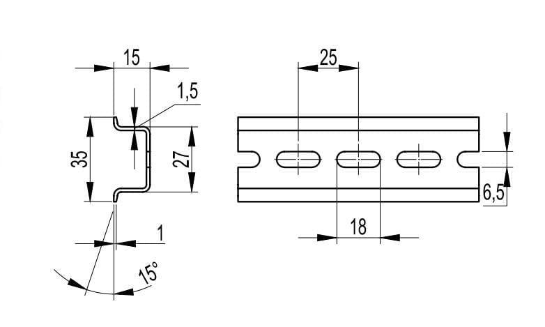 Рейка DIN ДКС Omega 3AF Quadro перфорована 35х15х1,5 мм х 2 м (02150) - фото 2