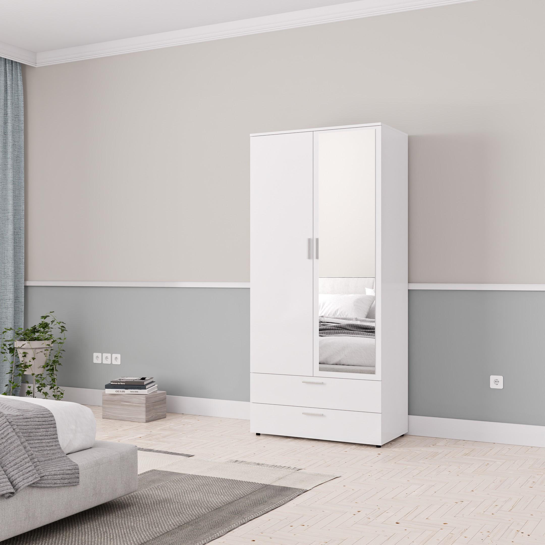 Шкаф распашной с зеркалом Spazio Twodoor 2Д+2Ш, 925х500х1986 мм Белый