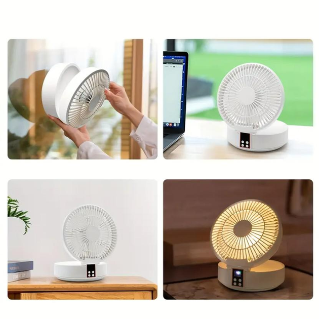 Вентилятор настільний акумуляторний D1 з пультом та нічником поворотний охолоджуючий Білий - фото 8