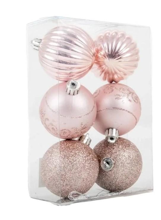 Набор шаров пластиковых новогодних 6 шт. D-6 см Розовый (43120)