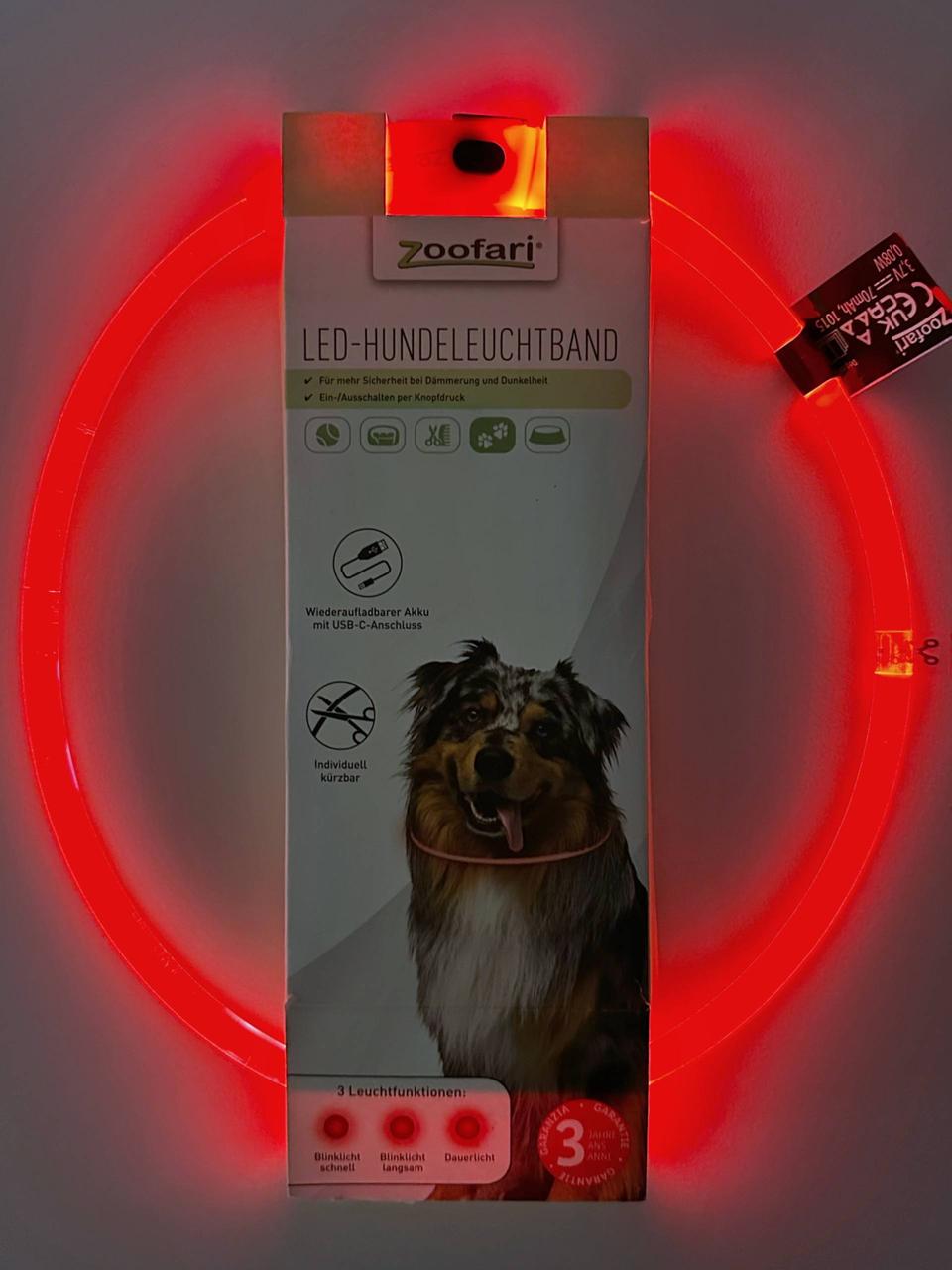 Ошейник для собак светодиодный Zoofari регулируемый USB-зарядка 65 см Красный (2820685030)