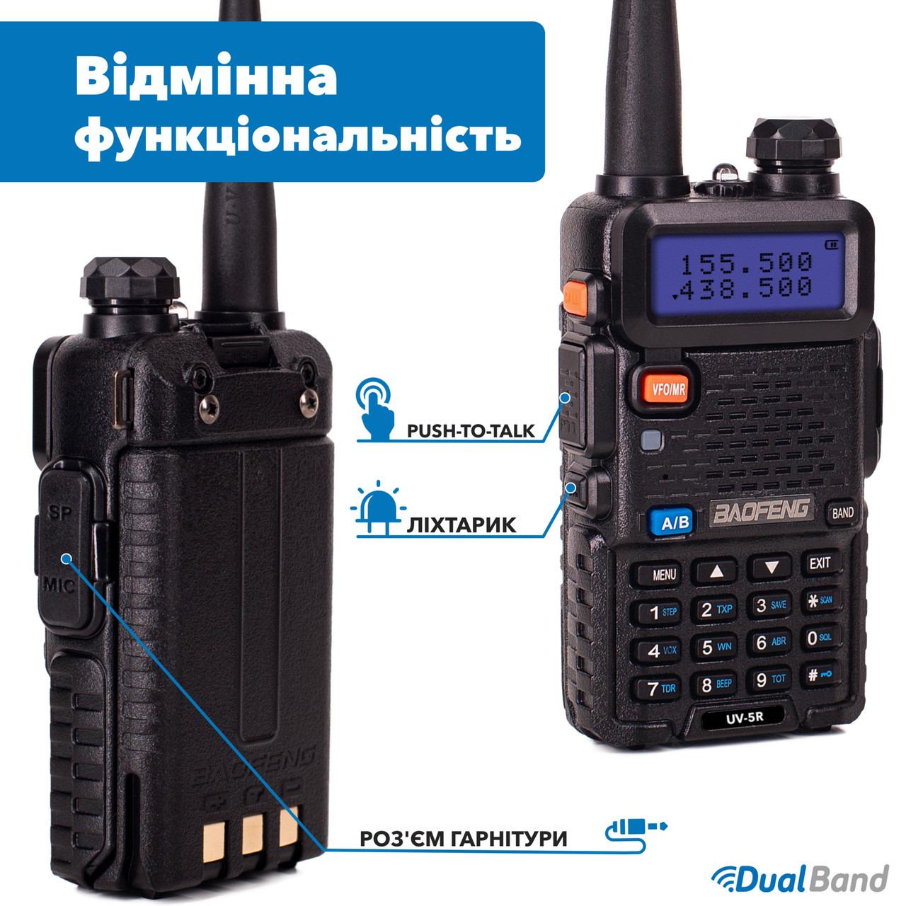 Рация Baofeng UV-5R MK3 5W Li-ion 1800 мАч UHF/VHF с ремешком для рации Mirkit (8013) - фото 4