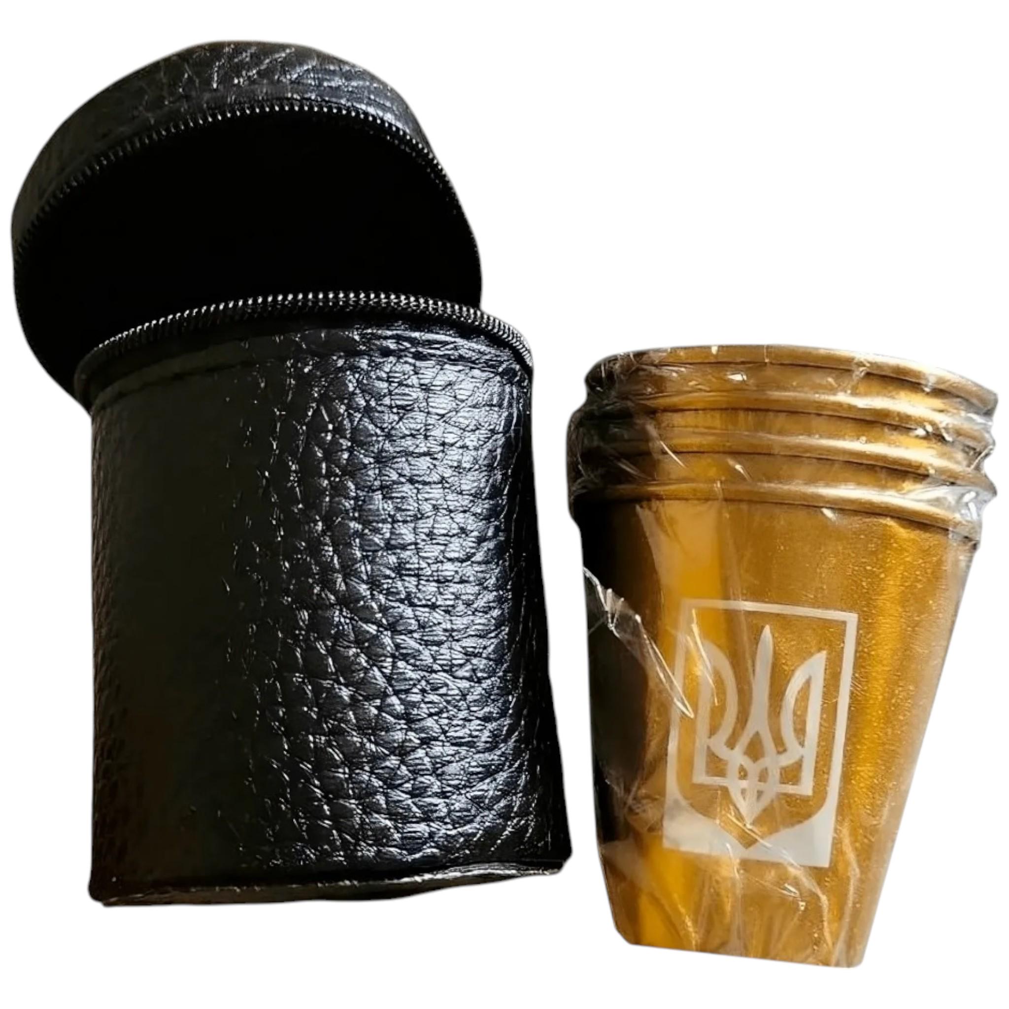 Набор производных рюмок Герб Украины из нержавеющей стали в чехле 4 шт. по 75 мл (S_PQ-14-4B)