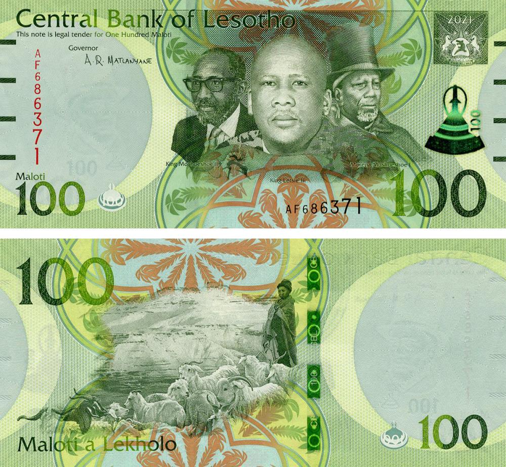 Коллекционная банкнота Лесото 100 молотов 2021 UNC PW29 (Б21022)