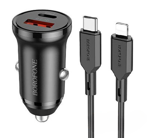 Зарядний пристрій автомобільний Borofone BZ18A PD20W QC3.0 Lightning Black