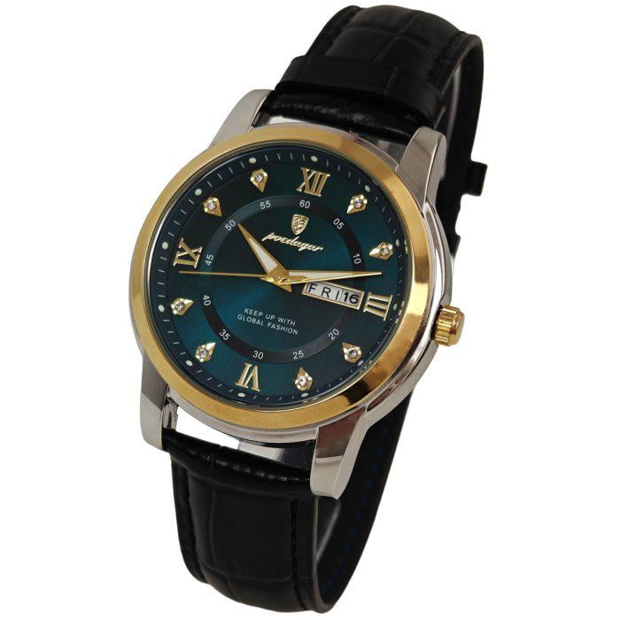 Часы мужские Poedagar Unique Men Leather Deluxe 2 ремешки со стальным корпусом 42х11 мм Серебро (150-96-2167)