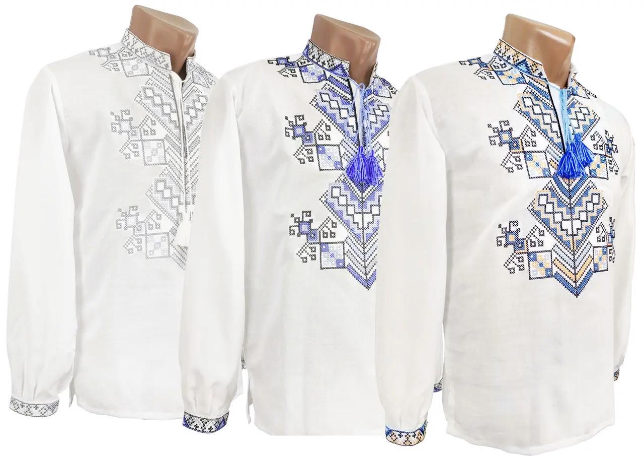 Вышиванка подростковая для мальчика Дерево жизни голубая нить натуральная р. 44 (77137/44) - фото 2