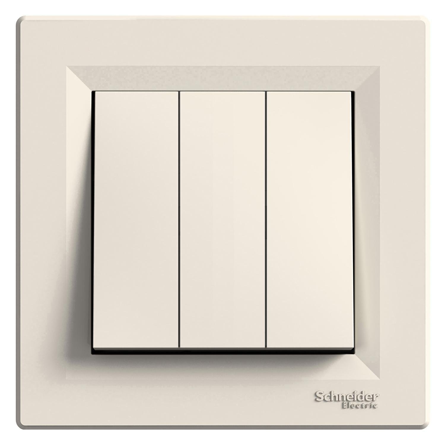 Выключатель трехклавишный Schneider Electric Asfora с рамкой Кремовый (00000007777)