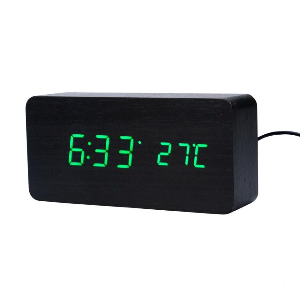 Годинник-будильник електронний LED WOOD CLOCK VST-862+ з термометром Чорний (1173938755)