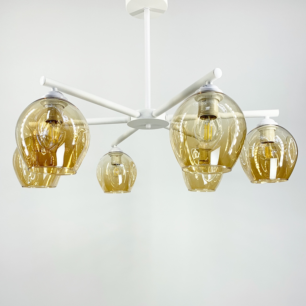 Потолочная люстра на 6 плафонов Белый/Янтарь (K149/6 WT/BR)