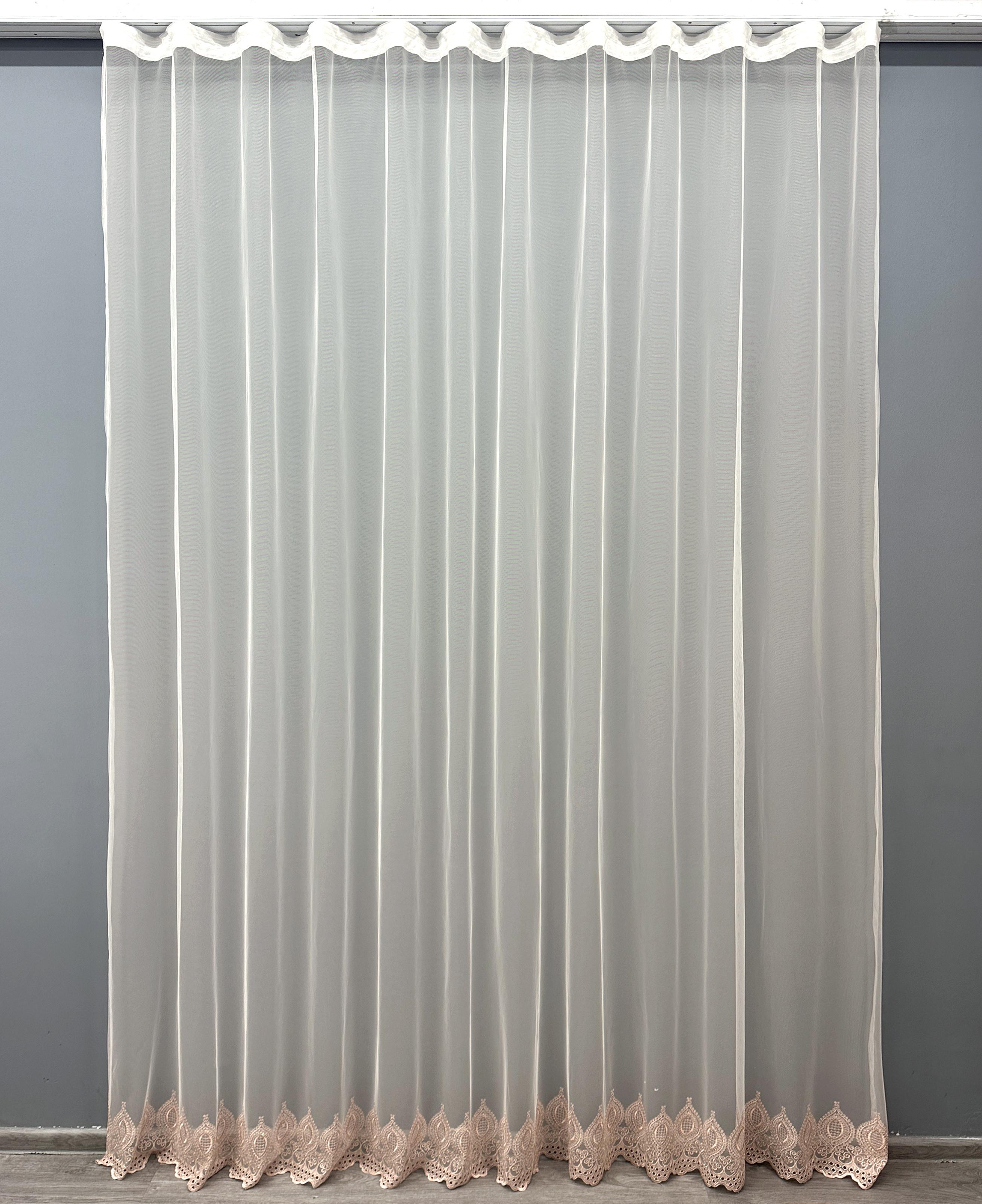 Тюль VR-Textil 1659т Грек-сетка с вышивкой 300х270 см Молочный/Пудровый (42-0667)