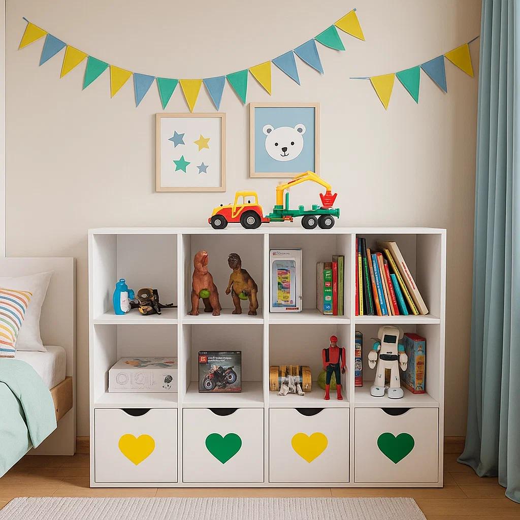 Стеллаж для детских игрушек и книг Gap ST12 на 12 ячеек White/Yellow/Green