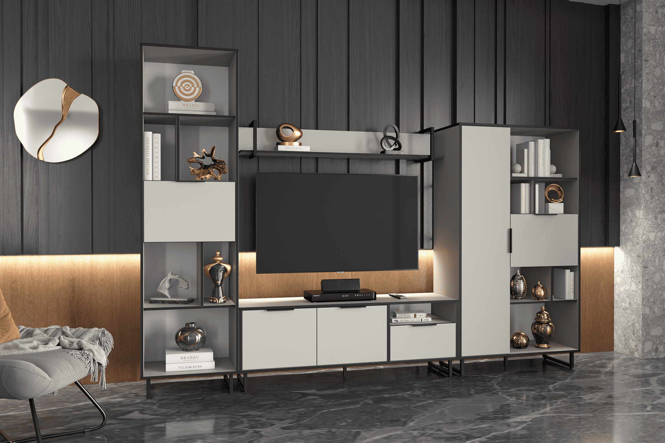 Тумба під телевізор F-0007 Moreli на металевих ніжках з дверцятами та ящиком Кашемір (F-0007-kashemir)