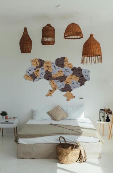 Панно из дерева на стену Decart Карта Украины декор для квартиры дома и офиса 120х79 см Серый с коричневым