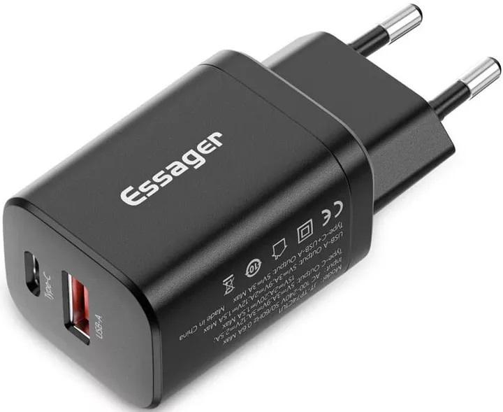 Зарядний пристрій Essager Quick Charger Type-C USB 30W Чорний (1799879163) - фото 4