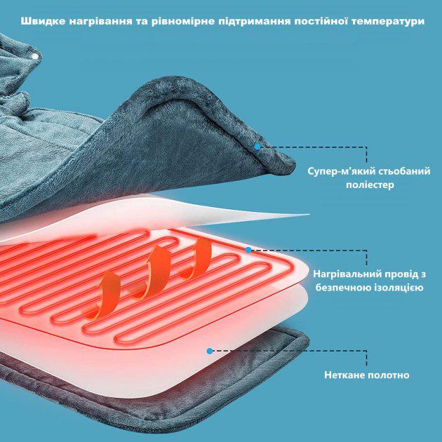 Электрогрелка для плеч и шеи NIUONSIX 6 настроек нагрева 4 режима таймера Серый - фото 3