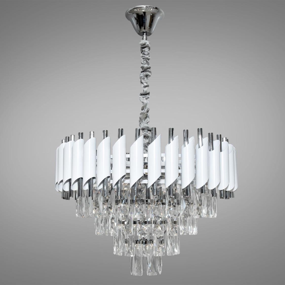 Люстра кришталева підвісна 9001-500WH+CH на 9 ламп Білий/Хром (31424617)