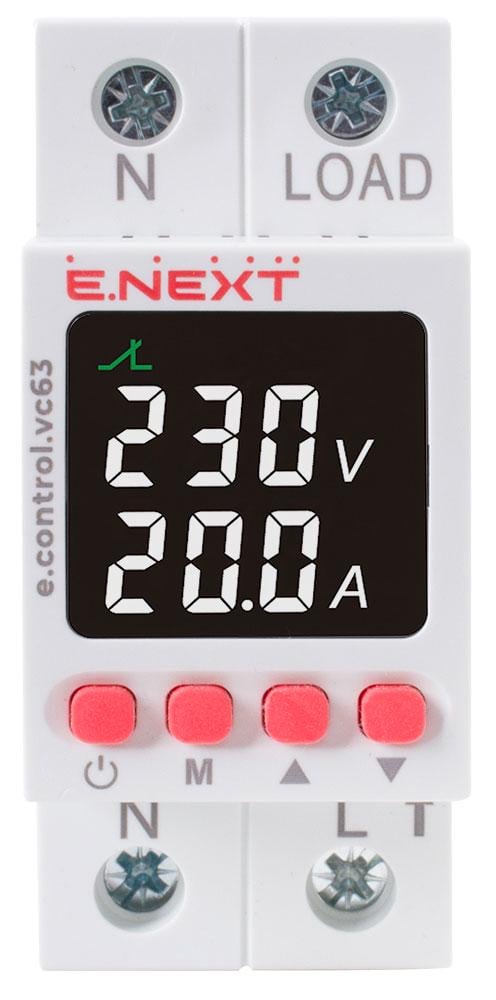 Реле контроля напряжения и тока однофазное E.NEXT e.control.vc63 63А с индикацией (p0690030) - фото 2 Реле контроля напряжения и тока однофазное E.NEXT e.control.vc63 63А с индикацией (p0690030) - фото 2