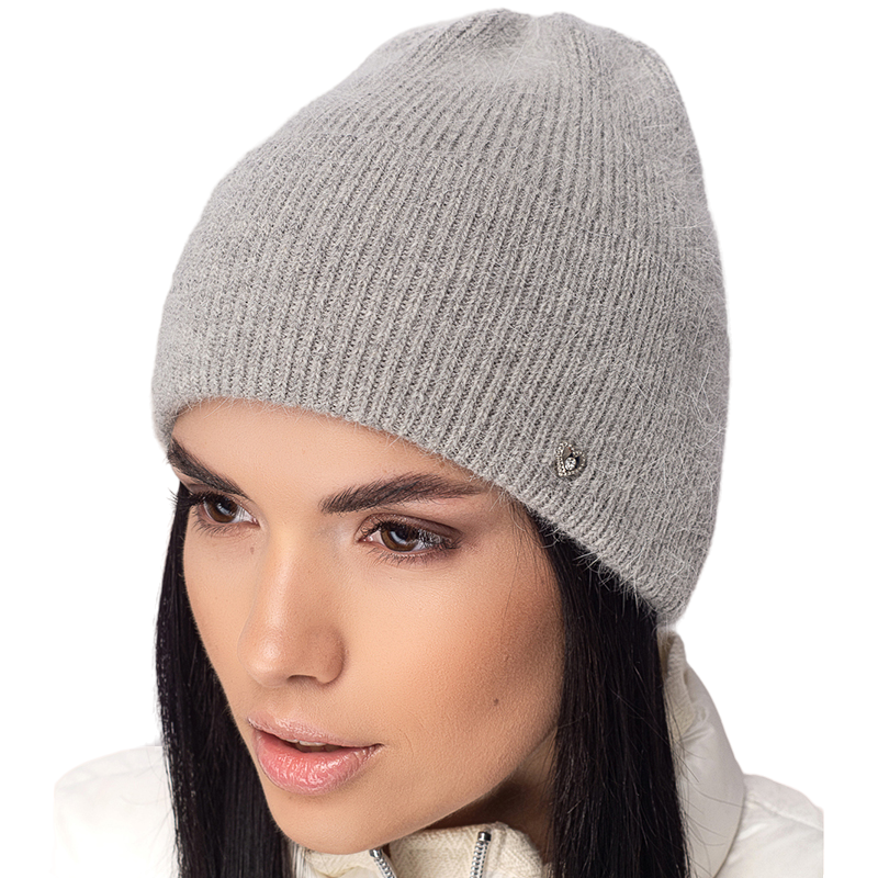 Шапка женская ангоровая Leks БОРНЕО одинарная с подворотом удлиненная One size Серый средний (142520)