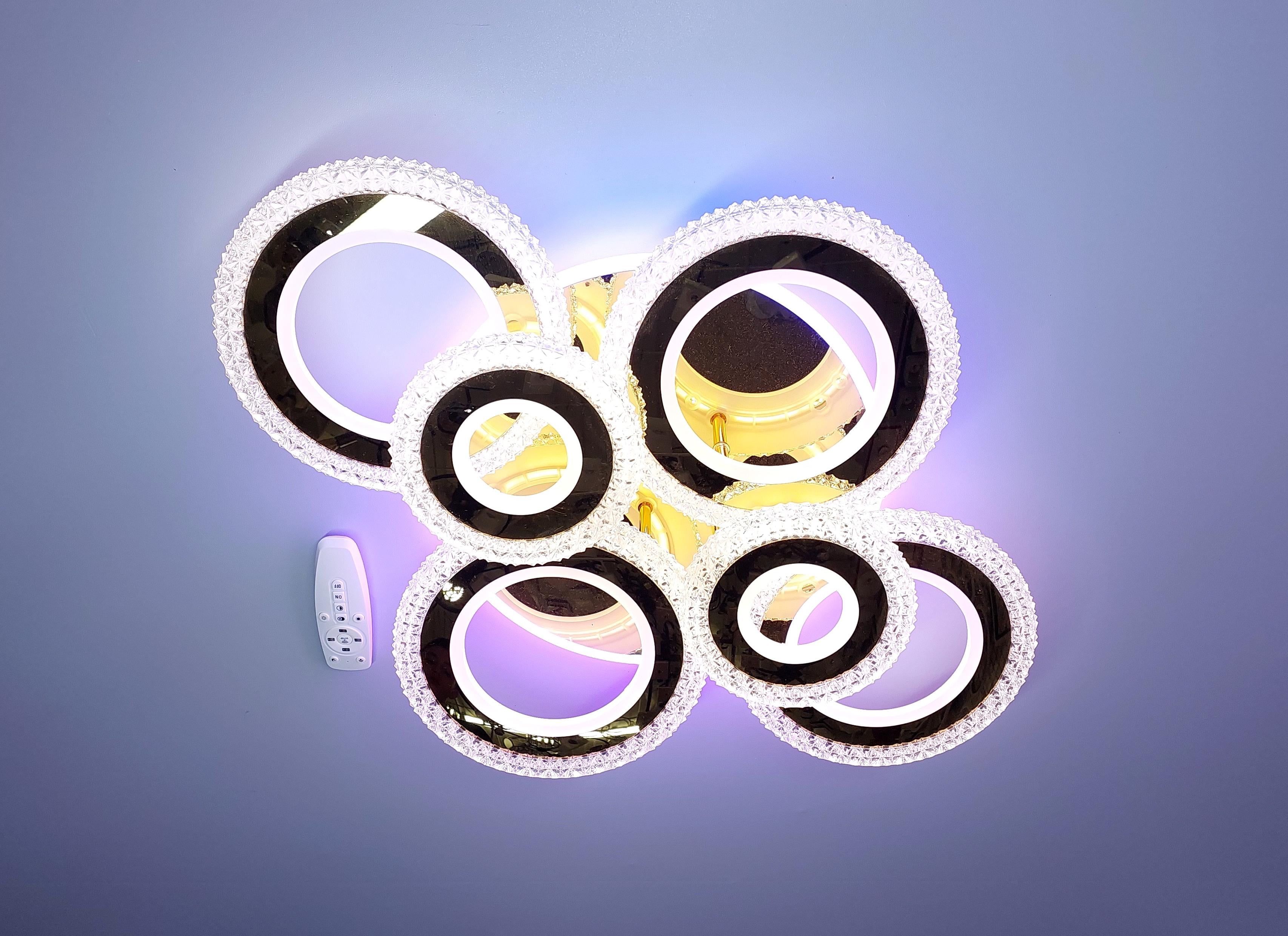 Люстра светодиодная 86/4+2 GD+RGB с подсветкой 208/28W Золотой (18205253)