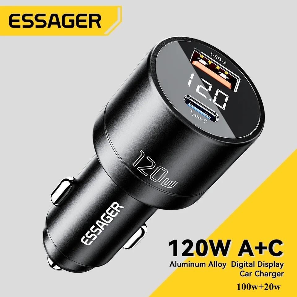Зарядний пристрій автомобільний Essager 120W LED Type-C 100w/USB 20w Metall (25397283) - фото 10 Зарядний пристрій автомобільний Essager 120W LED Type-C 100w/USB 20w Metall (25397283) - фото 10