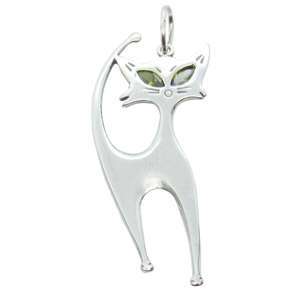 Серебряный подвес с зелеными фианитами Кошка (1129814824)
