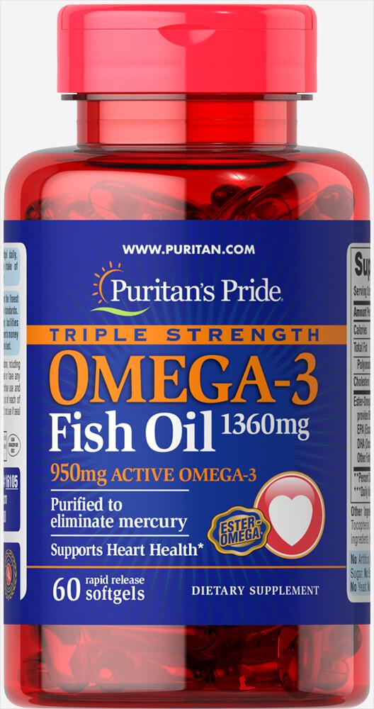 Рыбий жир тройной силы Omega-3 Fish Oil Triple Strength 1360 мг 60 капсул
