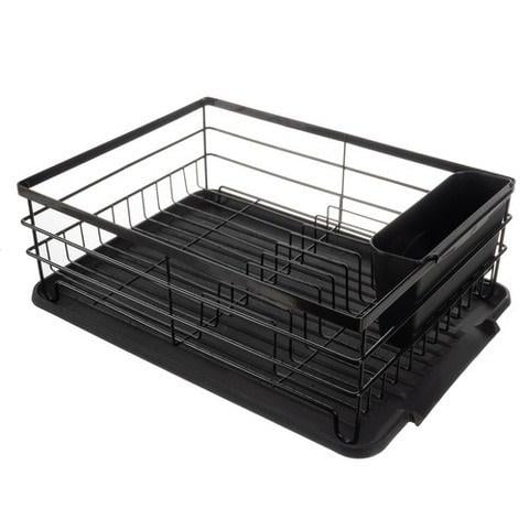 Сушилка-органайзер для посуды металлическая с поддоном для воды с боковым сливом Сушилка-органайзер для посуды металлическая с поддоном для воды с боковым сливом