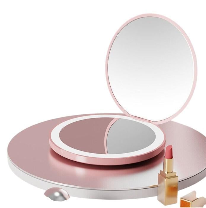 Косметическое зеркало с LED подсветкой Pocket Mirror USB 9х9х1,8 см Розовый (1112383)