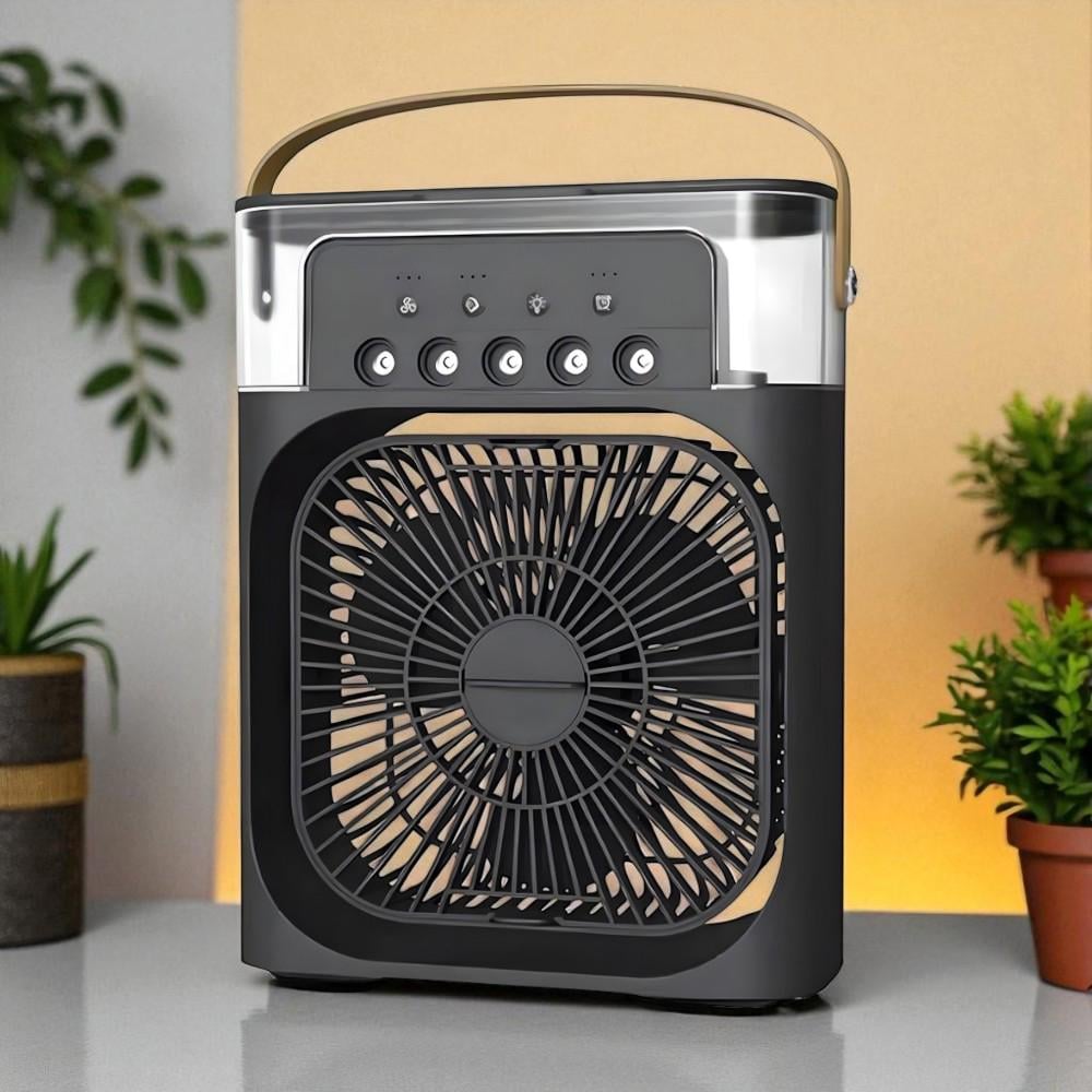 Вентилятор міні портативний з зволожувачем повітря USB-Type C 3 режими LED підсвічування 10 Вт Чорний (27435987)