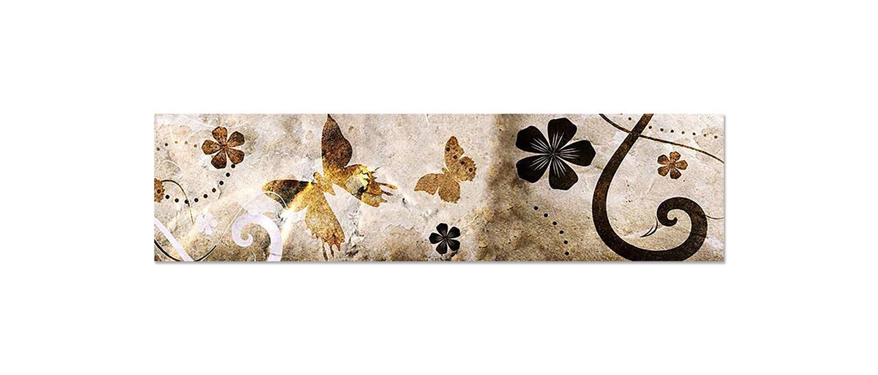 Кухонный фартук Бабочки и завитки винтаж из самоклеющейся виниловой пленки 65х250 см Коричневый