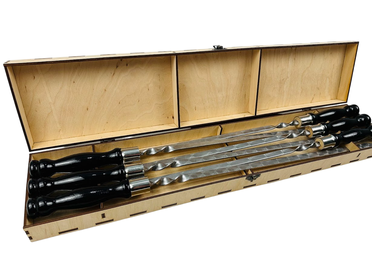 Набор шампуров ручной работы Блэк для пикника на 6 предметов из нержавеющей стали в кейсе из фанеры Вуд Коричневый (124-10-NB-3001-B)