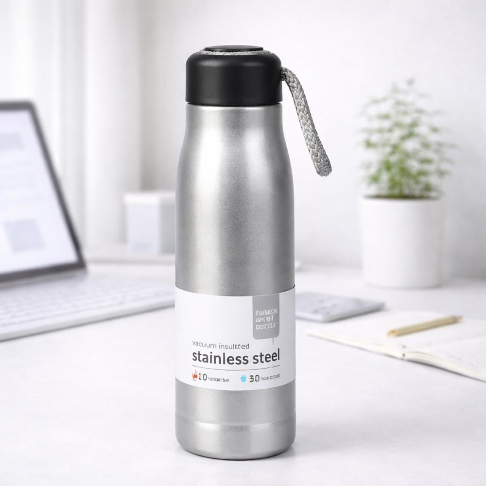 Термос спортивний вакуумний 124698 500 мл із нержавіючої сталі 304 зі шнурком Сріблястий