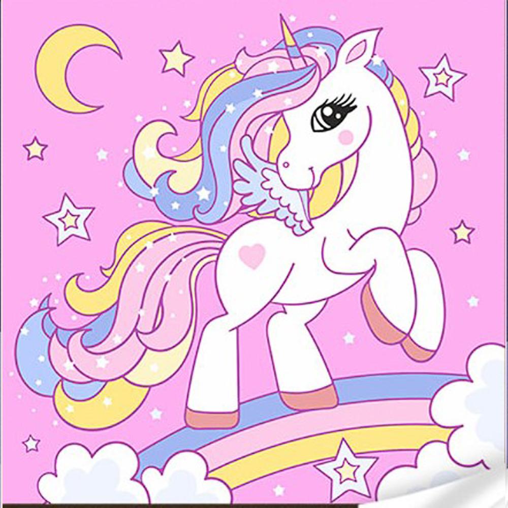 Картина за номерами Strateg Преміум Єдиноріжок на веселці з лаком та рівнем 30x30 см (Str-ES-0877)