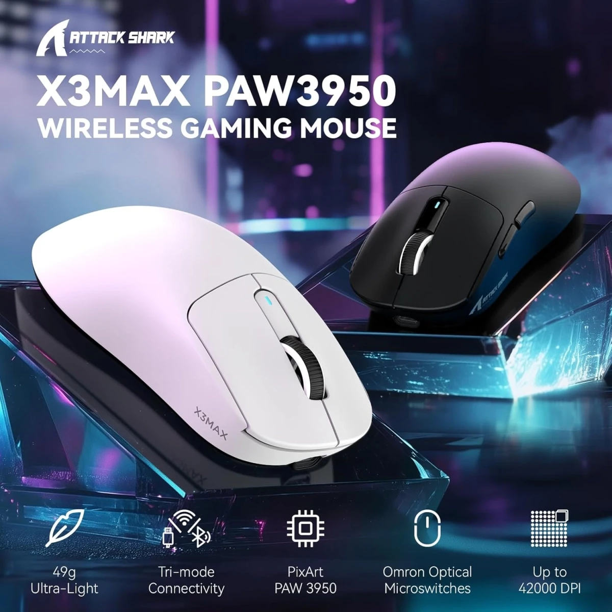 Компьютерная мышка Attack SHARK X3 MAX PAW3950 Wireless Gaming Mouse White (2372163133) - фото 3