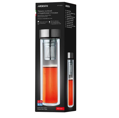 Термос стеклянный с двойными стенками Ardesto AR1345SS нержавеющая сталь боросиликатное стекло 450 мл (585786) - фото 4 Термос стеклянный с двойными стенками Ardesto AR1345SS нержавеющая сталь боросиликатное стекло 450 мл (585786) - фото 4