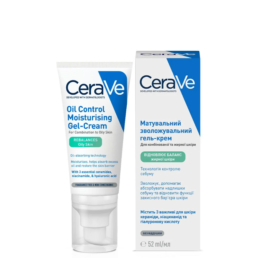 Крем зволожуючий матуючий CeraVe Oil Control Moisturising Gel-Cream 52 мл - фото 3 Крем зволожуючий матуючий CeraVe Oil Control Moisturising Gel-Cream 52 мл - фото 3