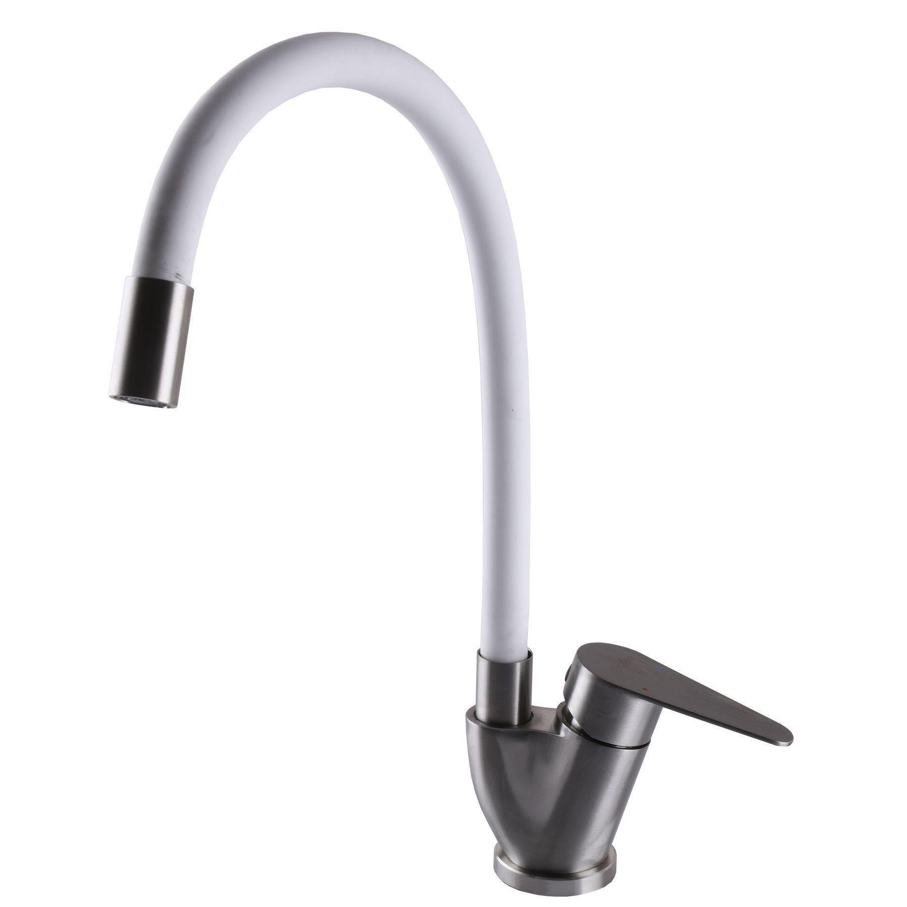 Смеситель для кухни с гибким изливом MixMIRA MAIN MSM-203SW Сатин/белый (20482)