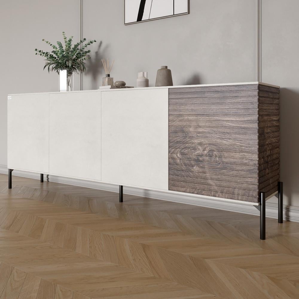 Комод в гостиную на черных металлических ножках Lion Грей 204x38x76,5 см Бетон Style/Дерево (Lion-042502)