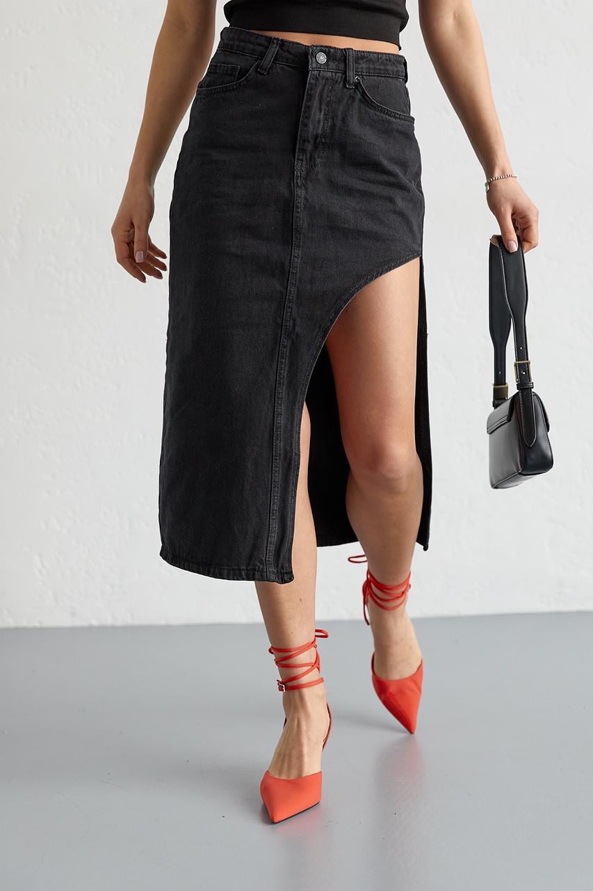 Юбка-миди с полукруглым вырезом L Черный (10431282)