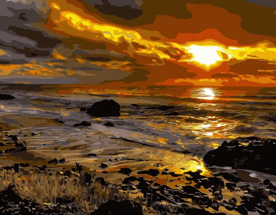 Картина по номерам Strateg Премиум Закат у моря с лаком и уровнем 40x50 см (VA-0309)