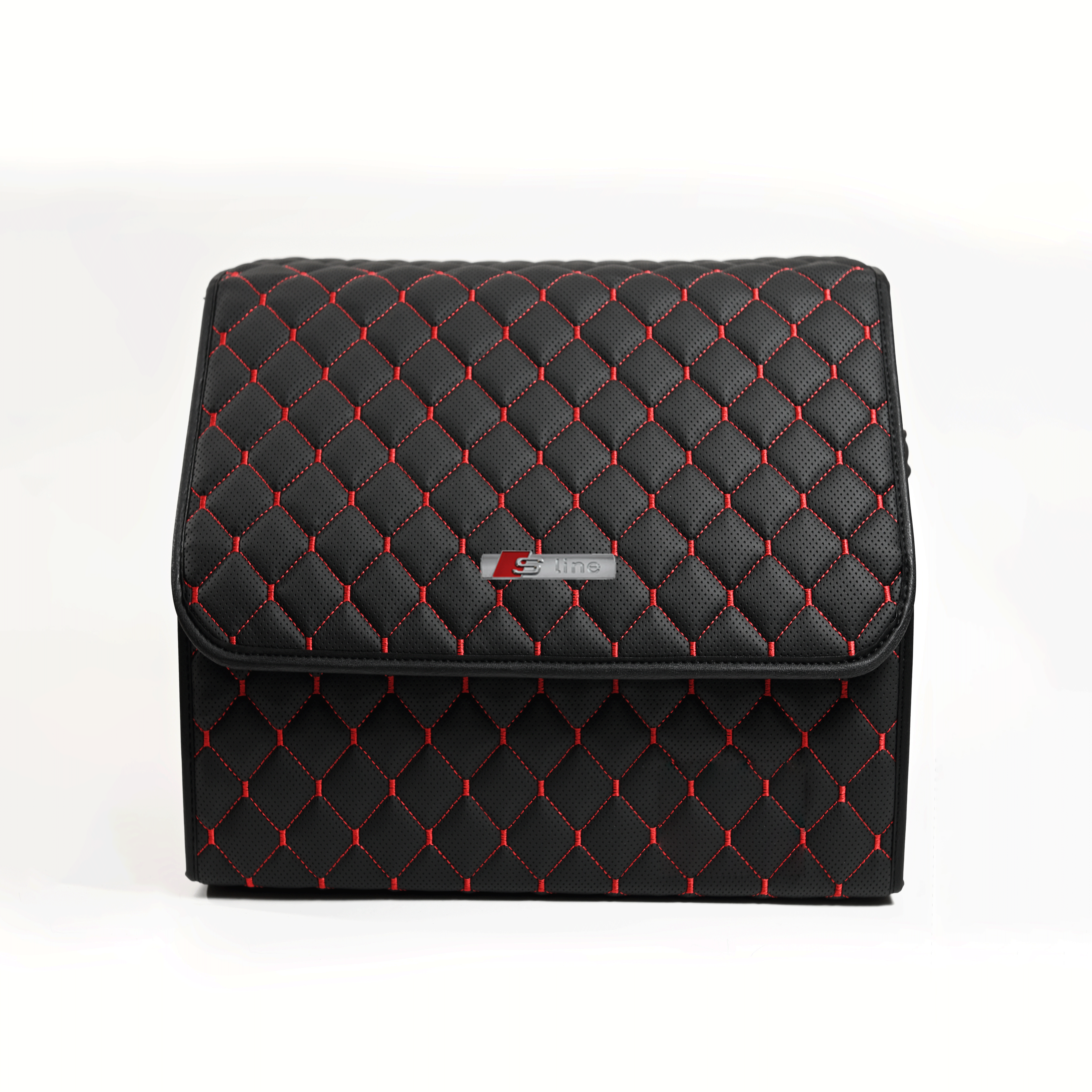 Сумка-органайзер с лого Audi-S-Line в багажник CarsBAG Экокожа 30x35x30 см Черно-красный (acb-1036-1-30х35х30-014)