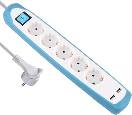 Фільтр-подовжувач мережевий побутовий Electraline із заземленням на 5 розеток з кнопкою перенесення 2 USB типу-A 2 м Синій (255768a8)