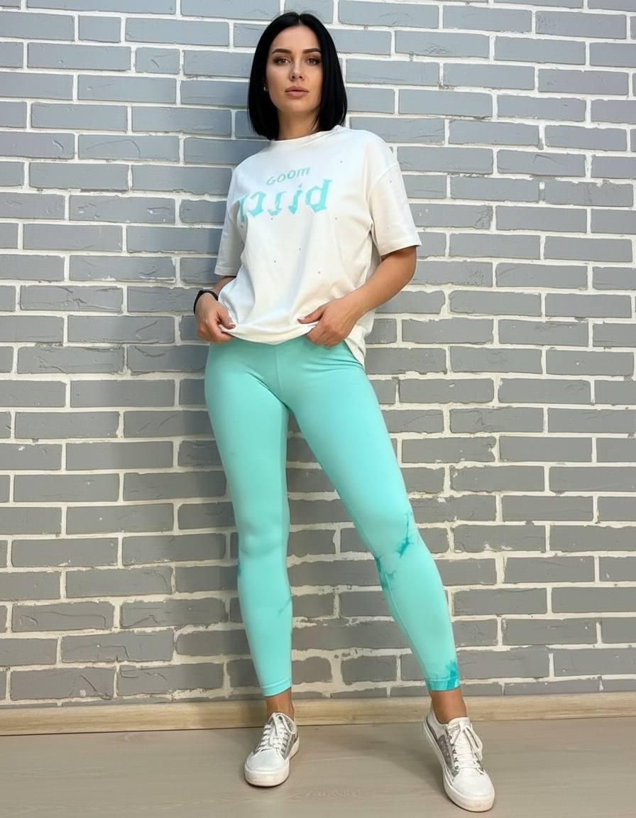 Лосины женские LADY HUREM 18160 мраморные пуш-ап широкий пояс утягивающий M-L Бирюзовый (2001)