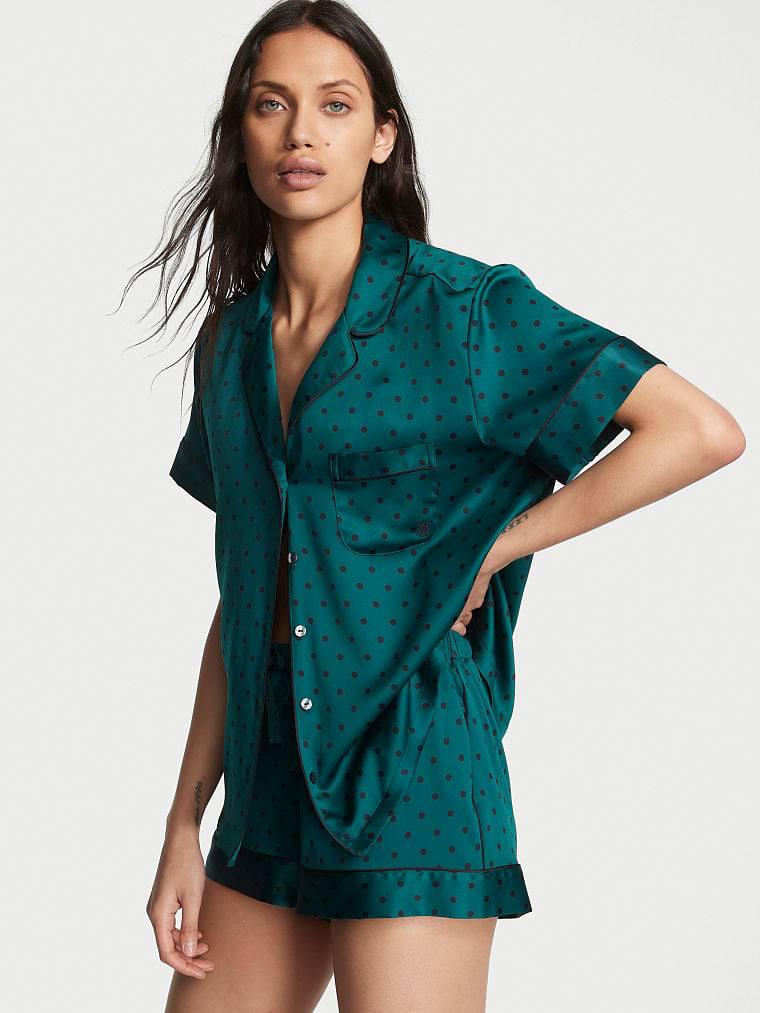 Пижама женская Victoria's Secret Satin Short Pajama Set сатиновая L Изумрудный (13891126)