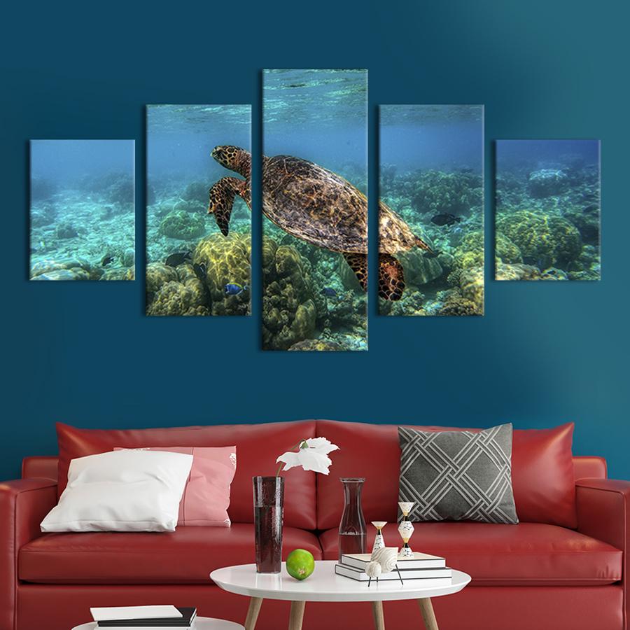 Модульная картина из 5 частей на холсте интерьерная картина Большая морская черепаха 187x94 см (197-52)