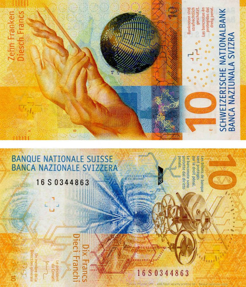 Коллекционная банкнота Швейцария 10 франков 2017 UNC P75 (Б07212)