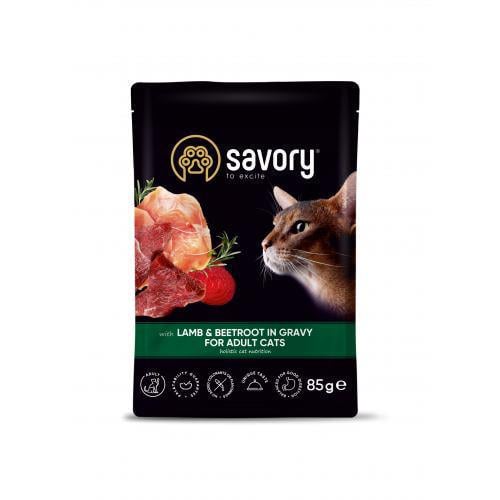 Корм вологий Savory для дорослих котів Ягня з буряком 85 г